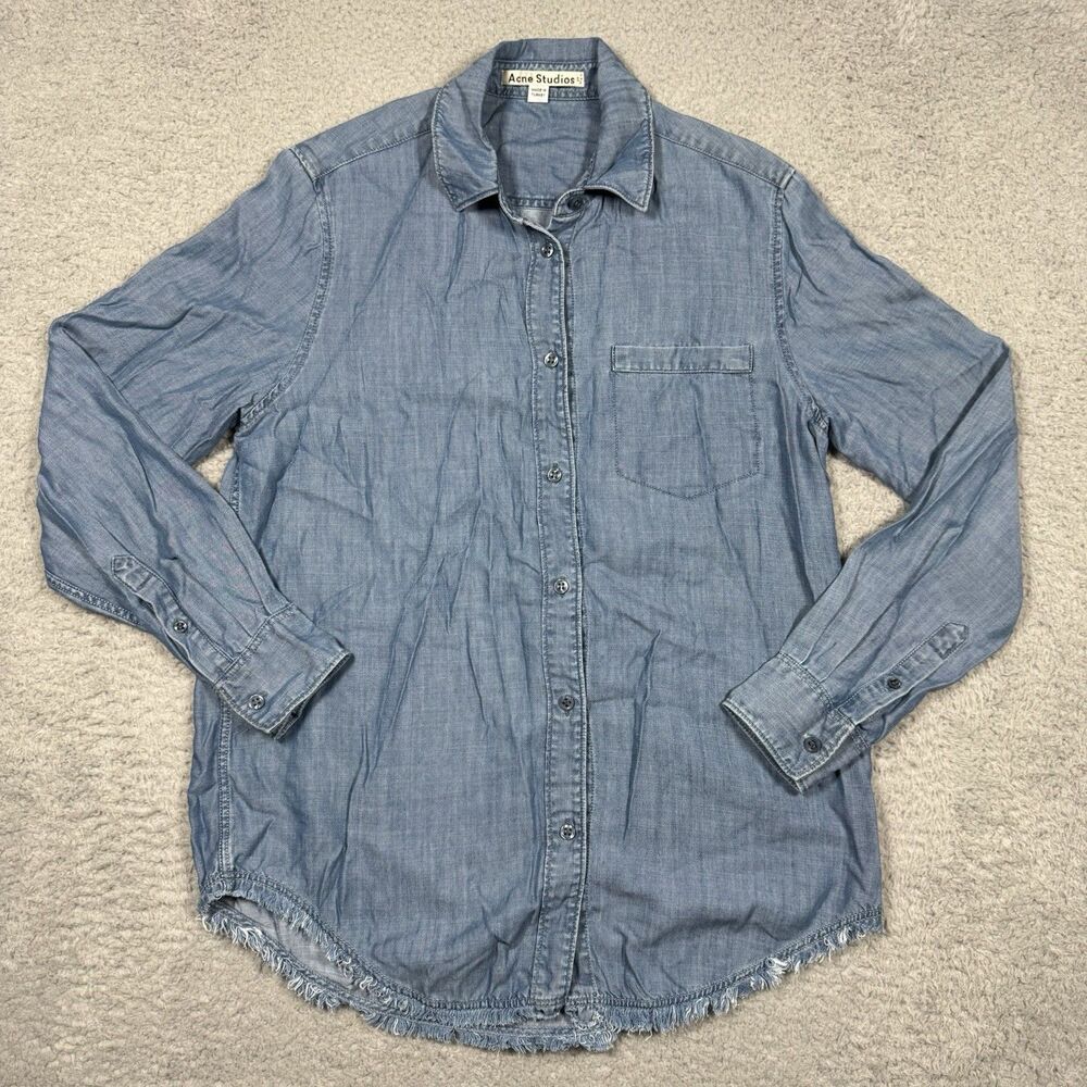 Acne Studios Wave Denim PUS14 Blue Denim Long Sleeve Blouse Shirt Size 34